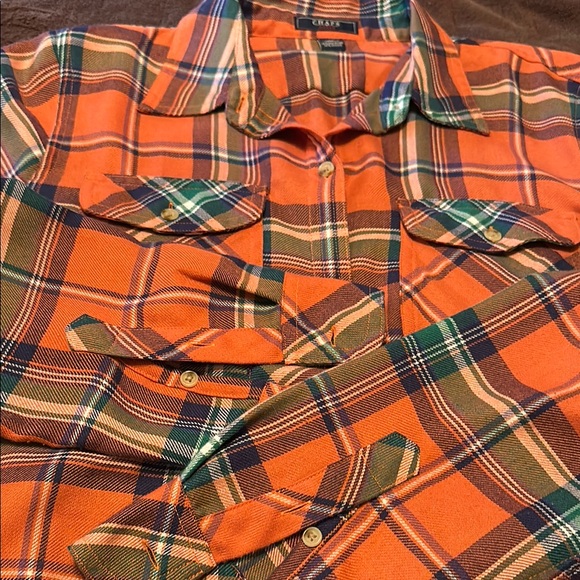 Chaps Orange Plaid Button Down Shirt - Picture 6 of 8